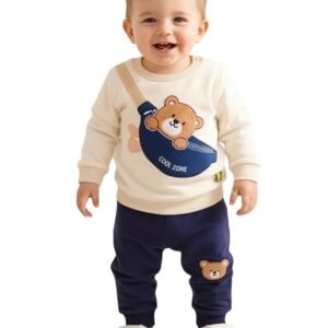 COOLZONEFULL Boys & Girls Casual T-shirt Pant (cream & navy)