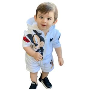 Blood Panther Baby Boy's Poly Cotton Cartoon Print Long Sleeve Zipper Regular Fit Hoodie with Shorts (White) Size : - 1-2 Years